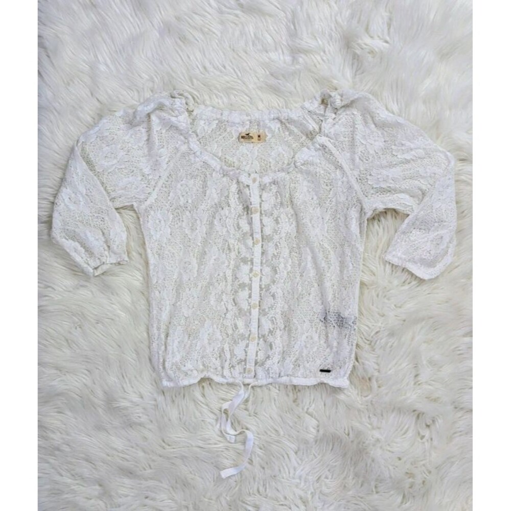 Hollister White Floral Lace Y2K Blouse Medium Cottagecore Coquette Dollette
